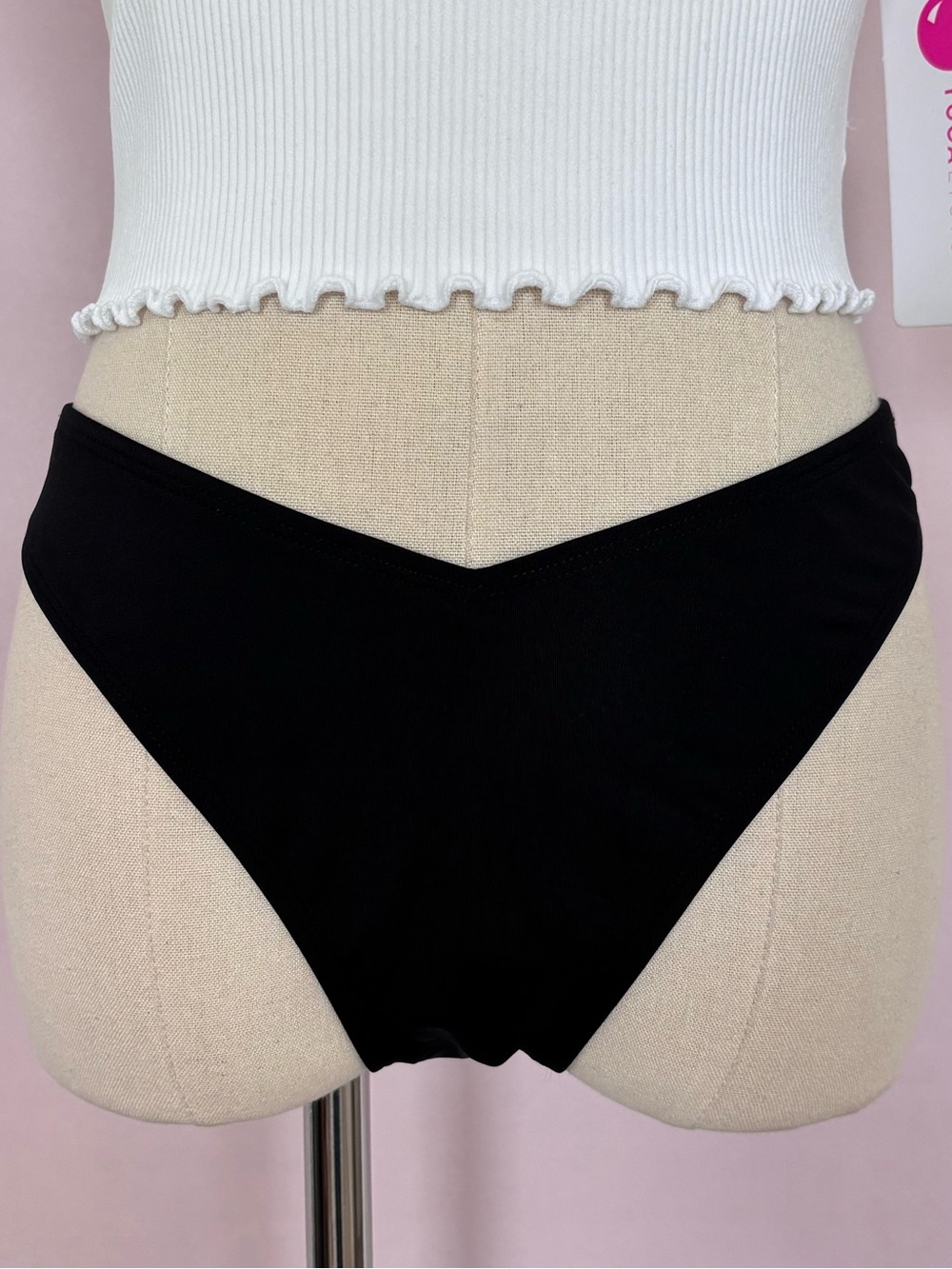 NEW LOOK Basic Voop Black Mid Rise Cheeky Bikini Bottom--NWT--M